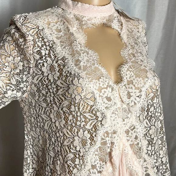 Free People tell tale sheer lace tunic mini dress  keyhole long bell sleeves - Picture 5 of 15